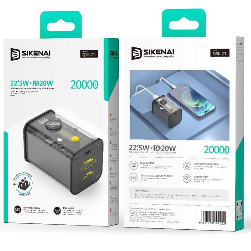پاوربانک سیکنای مدل QSK-21 ظرفیت 20000 میلی آمپر ساعت