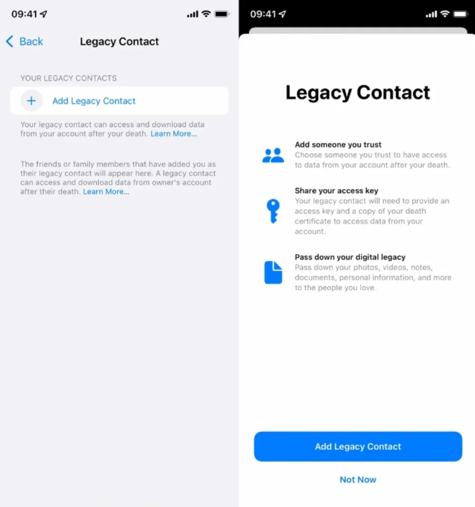 ارسال داده‌های iCloud برای شخص دیگر پس از فوت Digital Legacy